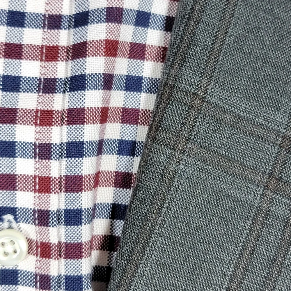 Stafford Men's Sport Coat Blazer Two Button Gray Brown Plaid Classic‎ Fit Sz 44R